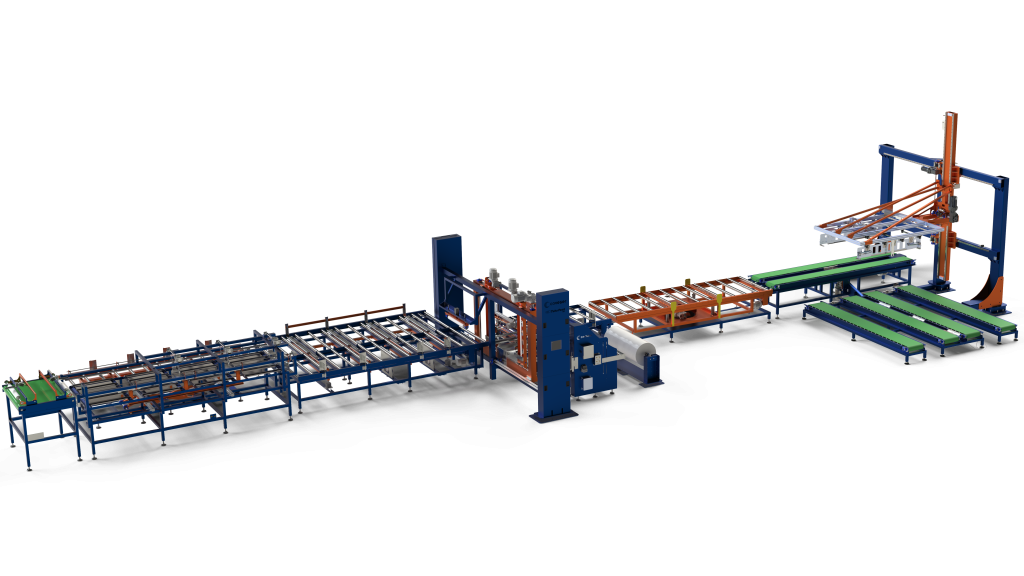 Industrial stretch packaging machine for horizontal sealing